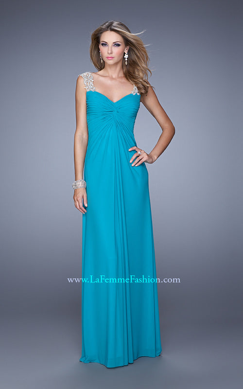Picture of: Classic Dress with Sheer Straps and Gathered Knot Detail in Aqua, Style: 21104, Detail Picture 5