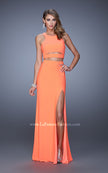 Picture of: Striking Jersey Long Gown with Racer Back and Cut Outs in Orange, Style: 21106, Detail Picture 3