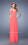 Picture of: Crisscross Gathered Bodice Prom Dress with Beaded Straps in Peach, Style: 21123, Detail Picture 2