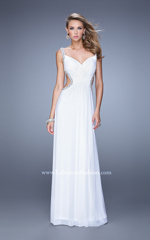 Picture of: Crisscross Gathered Bodice Prom Dress with Beaded Straps in White, Style: 21123, Detail Picture 4