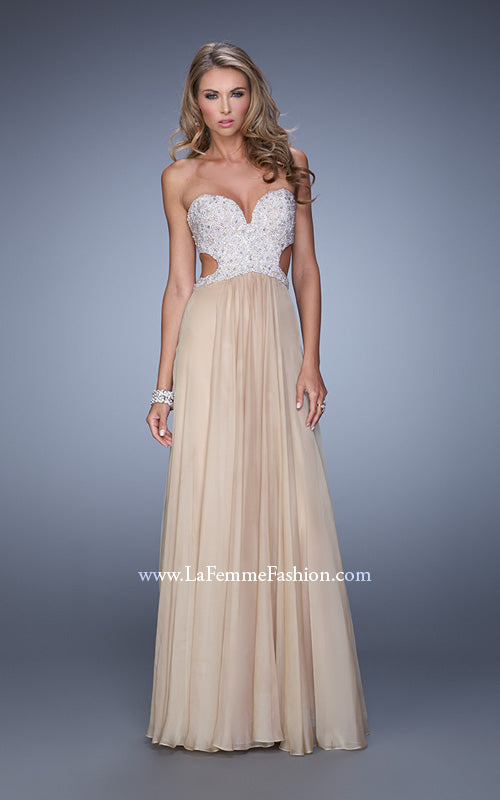 Picture of: Pretty Chiffon Prom Dress with Pearls and Rhinestones in Nude, Style: 21128, Detail Picture 4