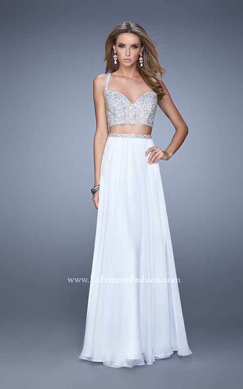 Picture of: Beaded Top Ling Two Piece Prom Dress with Beaded Waist in White, Style: 21135, Detail Picture 6