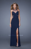 Picture of: Long Prom Gown with Ruched Bodice and Open Back in Plum, Style: 21144, Back Picture