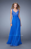 Picture of: Long Jewel Encrusted Lace Bodice Prom Dress in Blue, Style: 21166, Main Picture