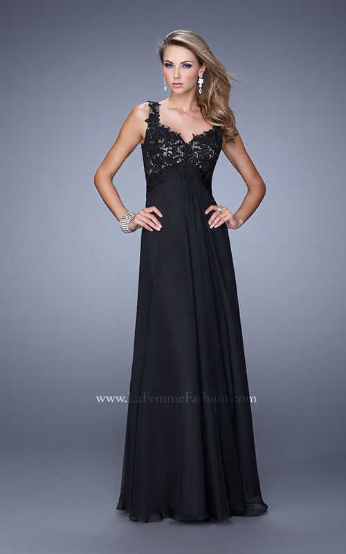 Picture of: Long Jewel Encrusted Lace Bodice Prom Dress in Black, Style: 21166, Detail Picture 1