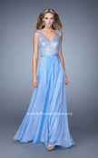 Picture of: Sequined Bodice Long Prom Dress with Sheer Overlay in Blue, Style: 21176, Main Picture