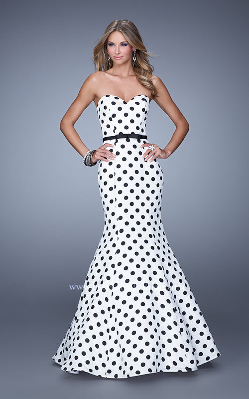 Picture of: Polka Dot Mermaid Prom Dress with Bow Belt in Print, Style: 21180, Detail Picture 1