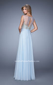 Picture of: Embroidered Bodice Long Prom Gown with Scoop Neck in Blue, Style: 21182, Back Picture