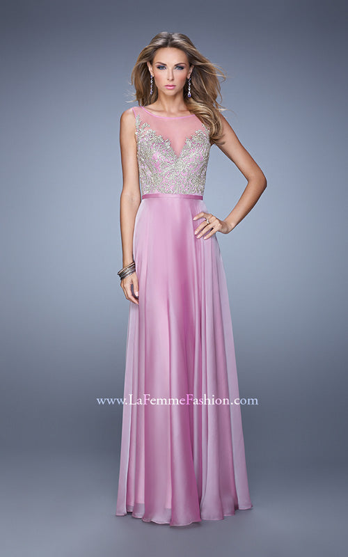 Picture of: Embroidered Bodice Long Prom Gown with Scoop Neck in Purple, Style: 21182, Detail Picture 2