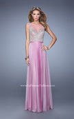 Picture of: Embroidered Bodice Long Prom Gown with Scoop Neck in Purple, Style: 21182, Detail Picture 2