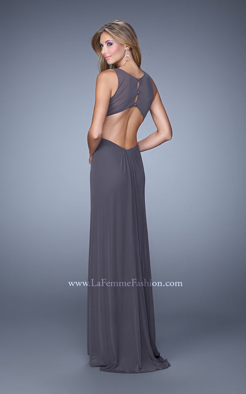 Picture of: High Scoop Neckline Prom Dress with Diamond Back in Gray, Style: 21187, Back Picture