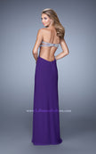 Picture of: Long Jersey Prom Dress with Beading and Split Straps in Purple, Style: 21200, Back Picture
