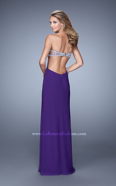 Picture of: Long Jersey Prom Dress with Beading and Split Straps in Purple, Style: 21200, Back Picture