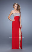 Picture of: Long Jersey Prom Dress with Beading and Split Straps in Red, Style: 21200, Detail Picture 4