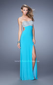 Picture of: Long Jersey Prom Dress with Beading and Split Straps in Aqua, Style: 21200, Detail Picture 5