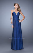 Picture of: Chiffon Low V Prom Dress with Embroidered Accents in Blue, Style: 21207, Detail Picture 3