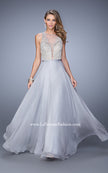 Picture of: Embellished Long Prom Gown with Plunging Neckline in Silver, Style: 21212, Detail Picture 1