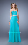 Picture of: Long Chiffon Prom Dress with Pearl and Rhinestone Belt in Aqua, Style: 21218, Detail Picture 2