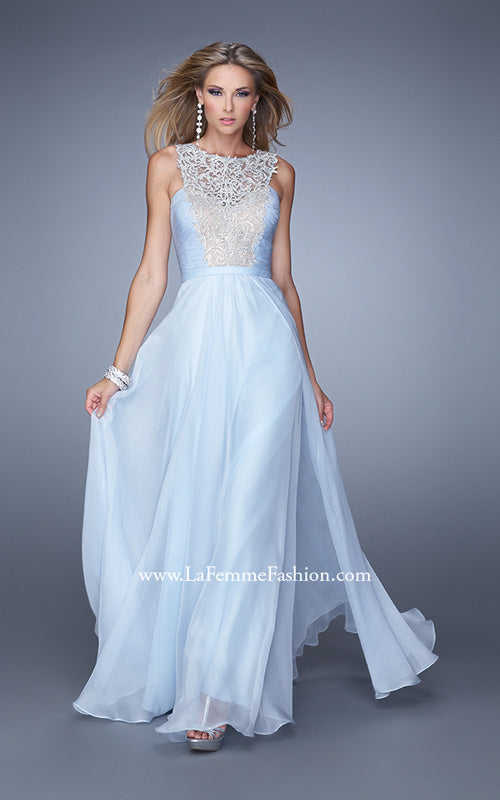 Picture of: High Scoop Neckline Prom Gown with Rhinestone Detail in Powder Blue, Style: 21222, Main Picture