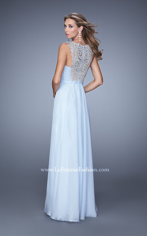 Picture of: High Scoop Neckline Prom Gown with Rhinestone Detail in Powder Blue, Style: 21222, Back Picture