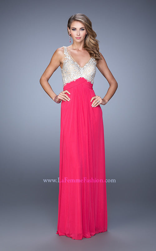 Picture of: Glam V Neckline Prom Dress with Metallic Embroidery in Pink, Style: 21223, Detail Picture 4