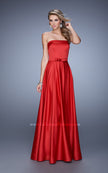 Picture of: Elegant Satin Prom Gown with Bow Belt and Pockets in Red, Style: 21225, Detail Picture 1