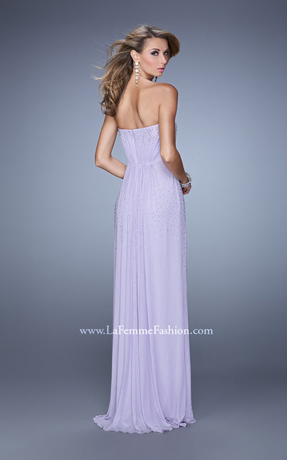 Picture of: Ruched Fully Embellished Long Prom Dress in Purple, Style: 21237, Back Picture