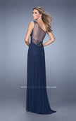 Picture of: One Shoulder Prom Dress with Net Overlay and Beads in Navy, Style: 21239, Back Picture