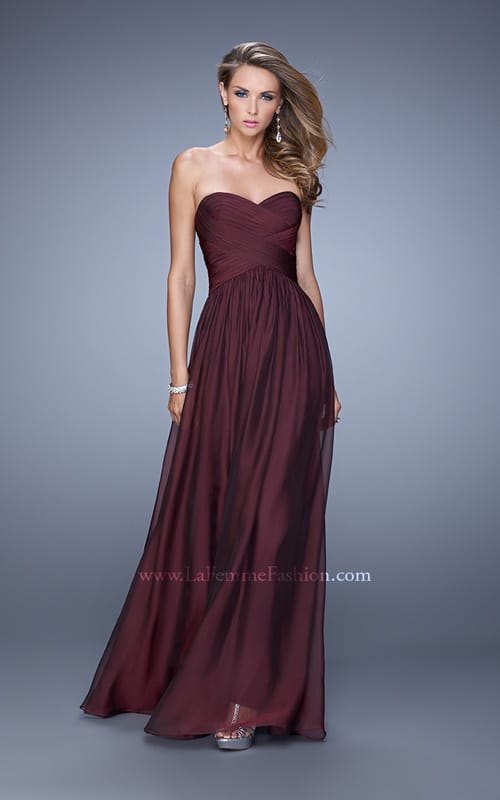 Picture of: High Waist Strapless Prom Dress with Basket Weave Design in Burgundy, Style: 21257, Detail Picture 7