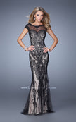 Picture of: Cap Sleeve Long Prom Dress with Embroidery and Beads in Black, Style: 21259, Main Picture