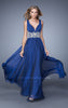 Picture of: V Neckline Prom Dress with Beaded Embroidery Belt in Blue, Style: 21280, Main Picture
