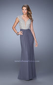Picture of: Net Jersey Prom Dress with Plunging V Neckline in Gray, Style: 21294, Detail Picture 2