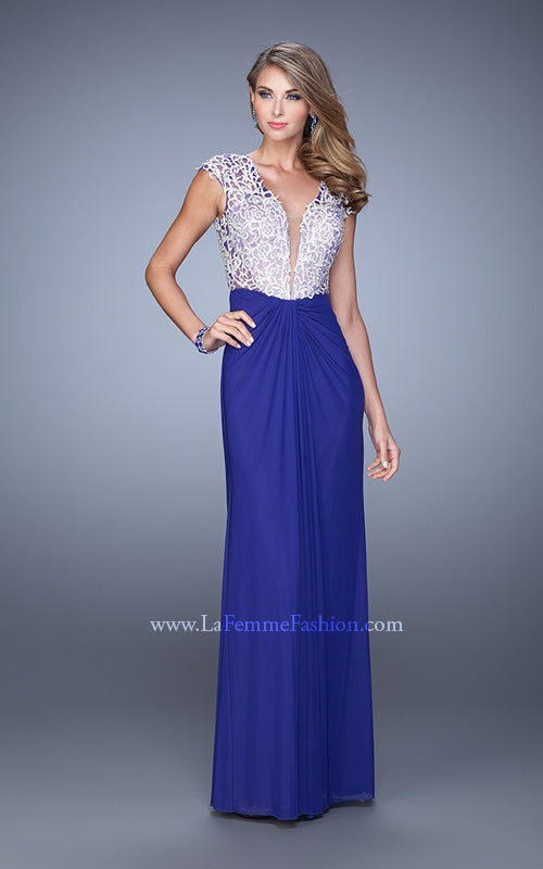 Picture of: Net Jersey Prom Dress with Plunging V Neckline in Blue, Style: 21294, Detail Picture 4