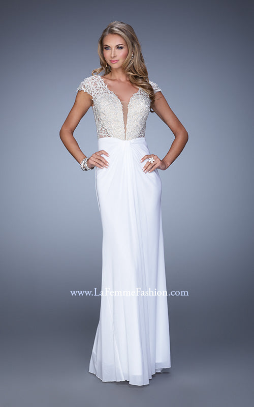 Picture of: Net Jersey Prom Dress with Plunging V Neckline in White, Style: 21294, Detail Picture 5