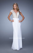 Picture of: Net Jersey Prom Dress with Plunging V Neckline in White, Style: 21294, Detail Picture 5