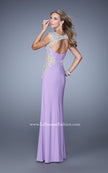Picture of: Long Jersey Dress with Sheer Detail and Side Leg Slit in Purple, Style: 21296, Back Picture