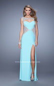 Picture of: Long Jersey Dress with Sheer Detail and Side Leg Slit in Mint, Style: 21296, Detail Picture 1