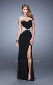 Picture of: Long Jersey Dress with Sheer Detail and Side Leg Slit in Black, Style: 21296, Detail Picture 2