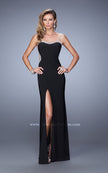 Picture of: Long Gown with Sheer Net Straps and Scoop Open Back in Black, Style: 21304, Detail Picture 2