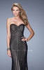 Picture of: Jeweled Long Prom Gown with Open Back Detail in Black and Nude, Style: 21308, Main Picture