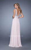 Picture of: Beaded Bodice Chiffon Prom Dress with Satin Belt in Pink, Style: 21322, Back Picture