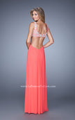 Picture of: Full Length Net Jersey Dress with Beaded Embroidery in Coral, Style: 21329, Back Picture