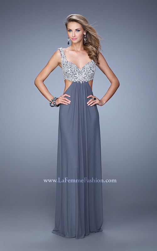 Picture of: Full Length Net Jersey Dress with Beaded Embroidery in Gray, Style: 21329, Detail Picture 3