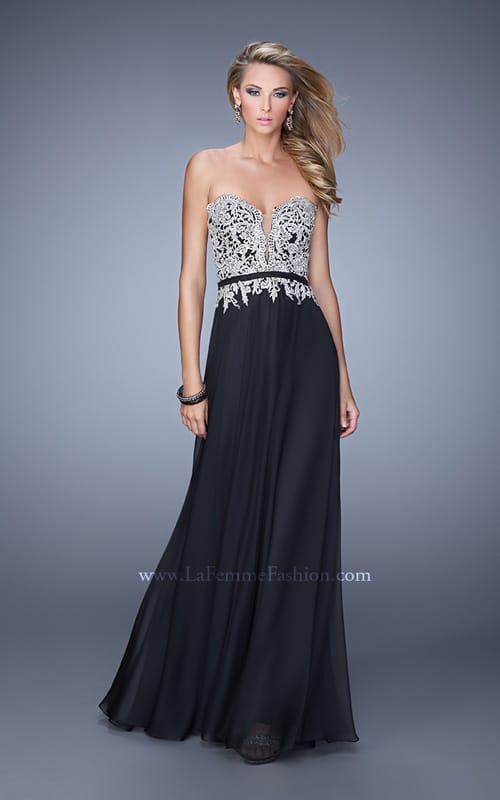 Picture of: Long Chiffon Embroidered Prom Dress with Belt in Black, Style: 21334, Main Picture