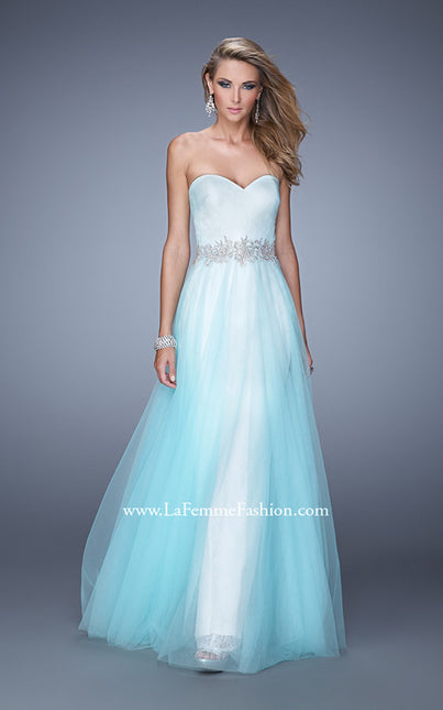 Picture of: Tulle Prom Dress with Lace Lining and Embroidered Belt in Blue, Style: 21341, Main Picture