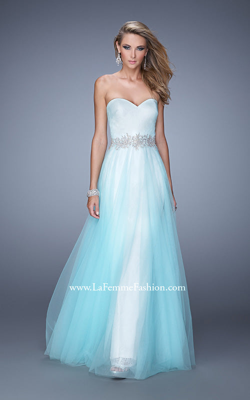 Picture of: Tulle Prom Dress with Lace Lining and Embroidered Belt in Blue, Style: 21341, Main Picture