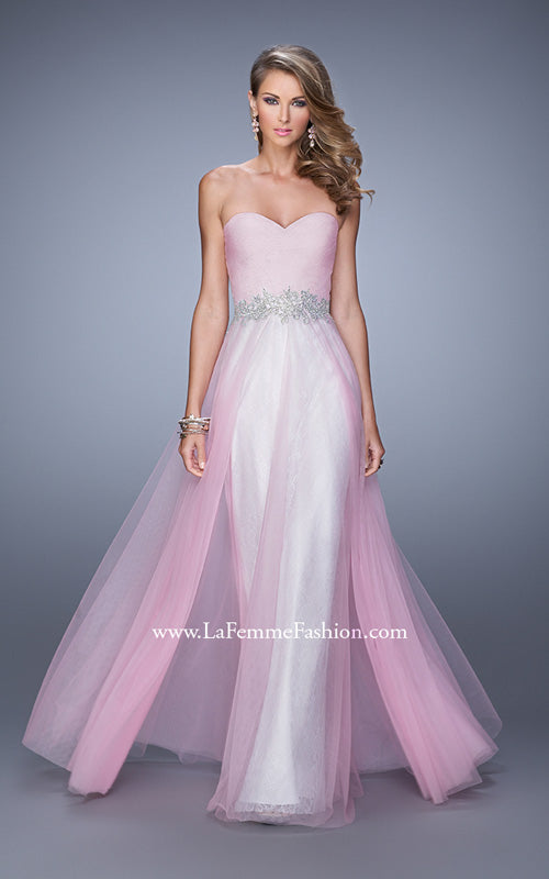 Picture of: Tulle Prom Dress with Lace Lining and Embroidered Belt in Pink, Style: 21341, Detail Picture 2