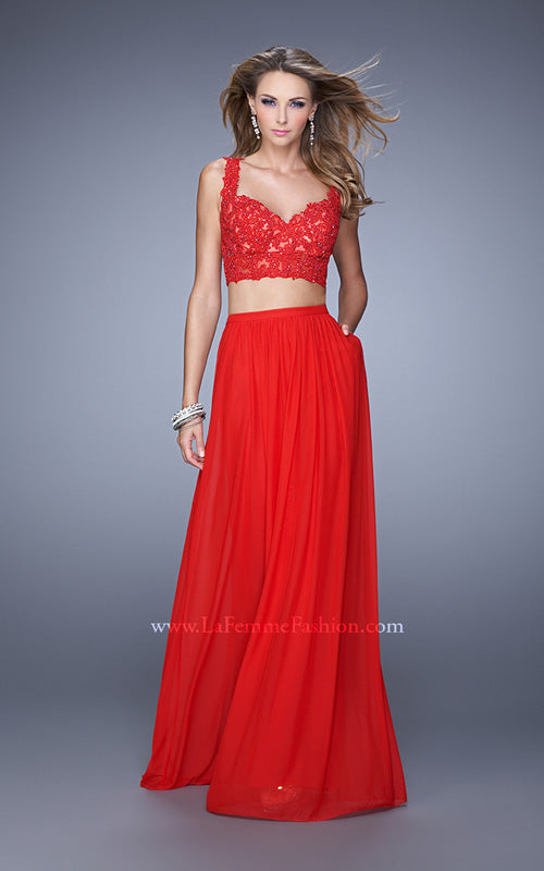 Picture of: Beaded Lace To Two Piece Prom Dress with Pockets in Red, Style: 21347, Detail Picture 2