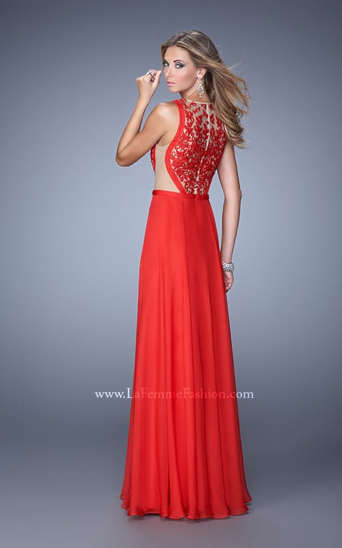 Picture of: Sleeveless Chiffon Prom Dress with Lace Appliques in Red, Style: 21353, Back Picture