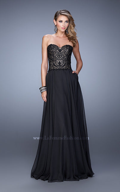 Picture of: Embroidered Chiffon Prom Dress with Pockets in Black, Style: 21360, Detail Picture 3